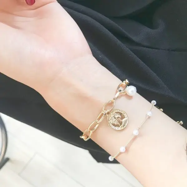 Wholesale Simple Style Cross Heart Shape Artificial Pearl Alloy Plating Gold Plated Women's Bracelets
