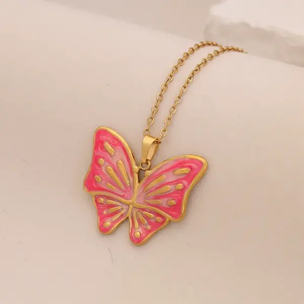 Wholesale PVD Coated Real Gold Plated Flower Butterfly 304 Stainless Steel Cute Romantic Waterproof Non Tarnish 304 Stainless Steel Lobster Trigger Clasp Closure Pendant Necklace