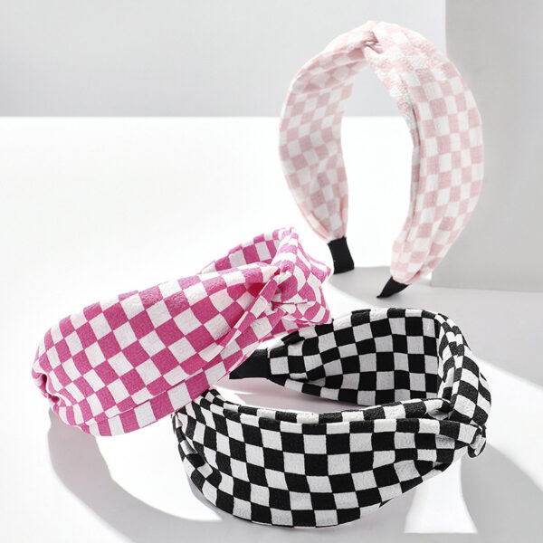 Wholesale Fashion chessboard Plaid Jane wide edge fabric headband 1PCs