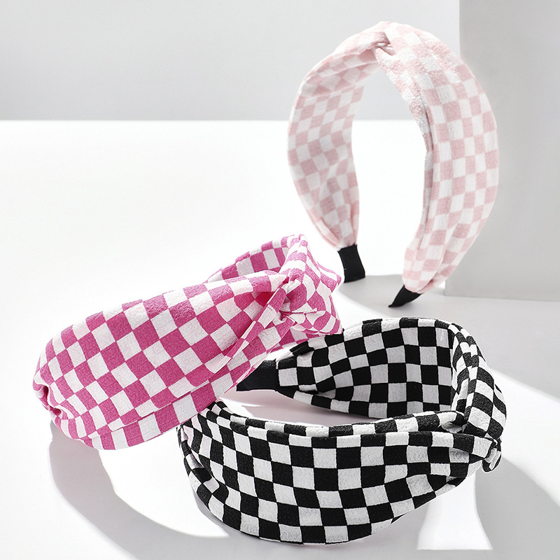 Wholesale Fashion chessboard Plaid Jane wide edge fabric headband