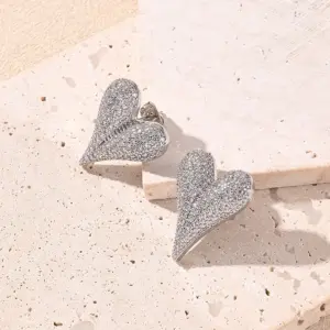 Full Inlaid White Zircon Pointed Heart-Shaped White Zircon Light Gold Stitching Water Drop White Gold Color Earrings [25x21mm (Needle Thickness:0.8mm)] / 1 Pair/Package