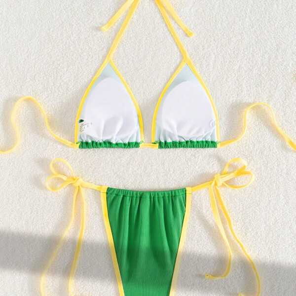 Wholesale 2025 New Split Bikini Cross-Border Amazon Lace-Up Sexy Color-Blocked Brazilian Thong Beach Bikini