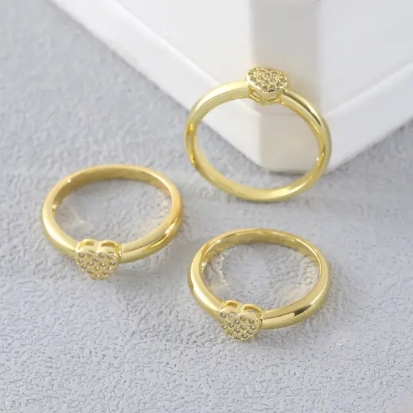 Wholesale Copper 18K Gold Plated Gold Plated Plating Inlay Water Droplets Heart Shape Zircon Open Rings Rings