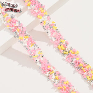 1 light pink white yellow bow tie with diamonds / 1.5cm double-layer hot melt adhesive, colorful resin mixed adhesive strip