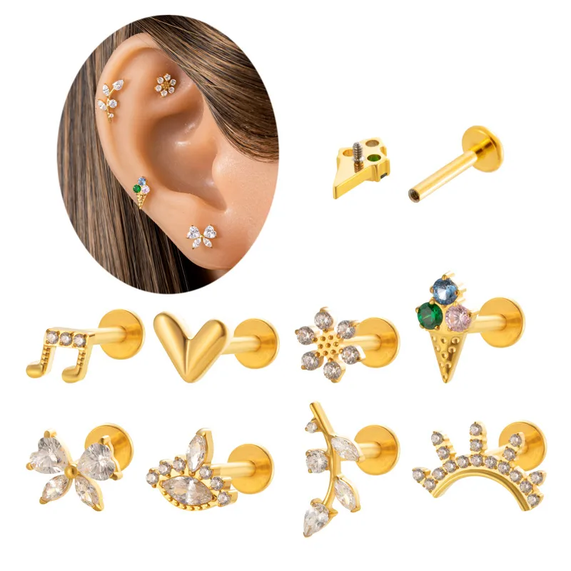 Wholesale 1 Piece Ear Cartilage Rings & Studs Elegant Streetwear Floral Butterfly G23 Titanium Plating Ear Cartilage Rings & Studs