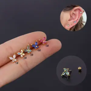 Copper Artificial Gemstones Ear Cartilage Rings & Studs Insect Waterproof Non Tarnish Surgical Steel Women'S