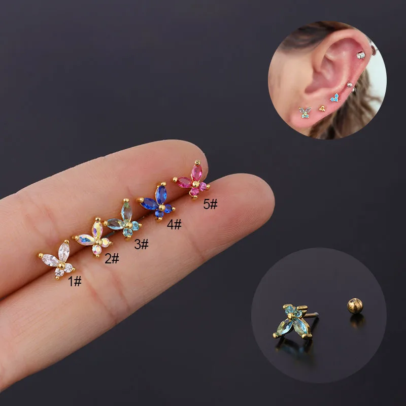 Wholesale Copper Artificial Gemstones Ear Cartilage Rings & Studs Insect Waterproof Non Tarnish Surgical Steel Women'S