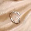Wholesale Fashion Leaf Copper Inlay Zircon Open Ring 1 Piece