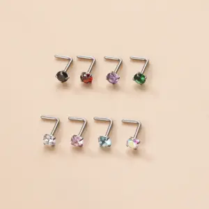 1 Piece 316L Stainless Steel Zircon Nose Rings & Studs Geometric Waterproof Non Tarnish Surgical Steel