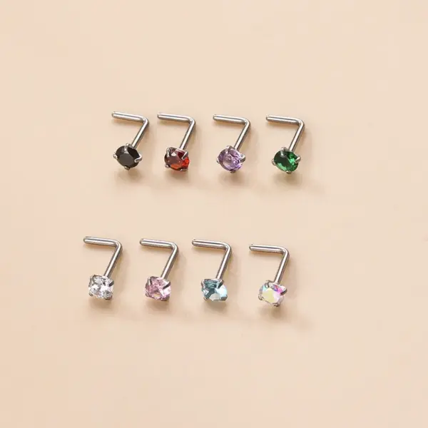 1 Piece 316L Stainless Steel Zircon Nose Rings & Studs Geometric Waterproof Non Tarnish Surgical Steel