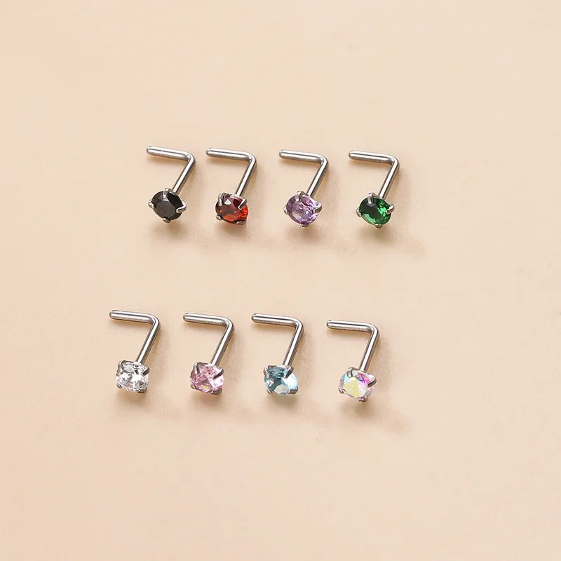 Wholesale 1 Piece 316L Stainless Steel Zircon Nose Rings & Studs Geometric Waterproof Non Tarnish Surgical Steel