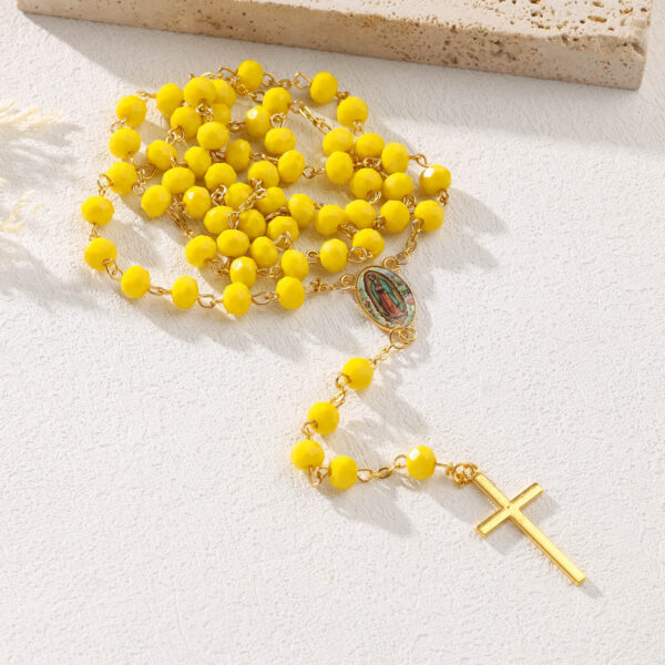 Wholesale beaded jewelry yellow crystal beads cross rosary necklace