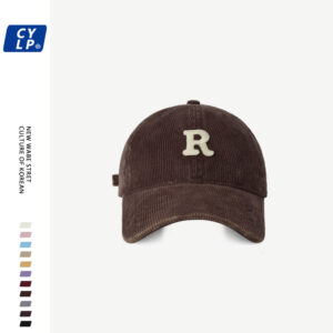 Wholesale Original New Fashion Brand R Letter Baseball Cap Men's and Women's Ins Korean Style Washed Old Corduroy Cap Shown Face Small