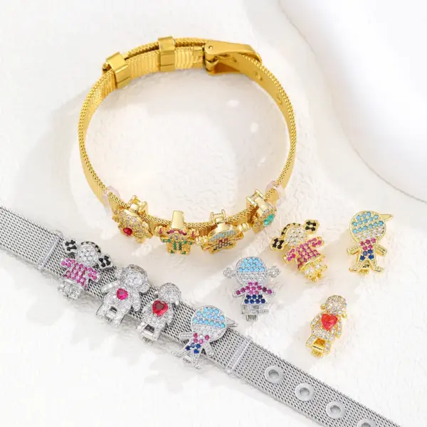 Wholesale TK Explosive Stainless Steel Strap Bracelet DIY Accessories Happy Boys Girls Exquisite Zircon Bracelet Accessories