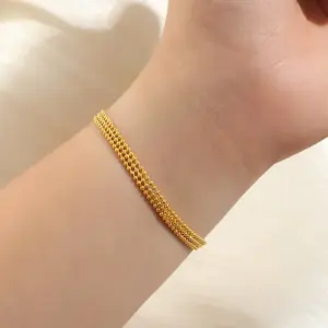 [XKB2200] Three-Layer Bead Bracelet / Gold