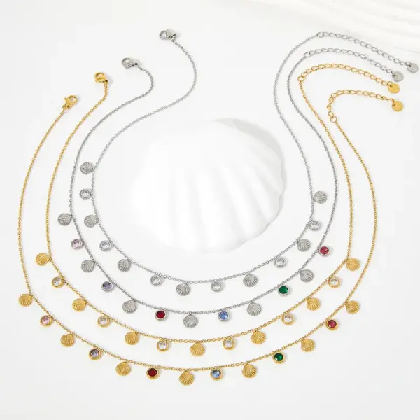 PVD Coated Real Gold Plated 16K Gold White Gold Plated Gold Plating Shell 304 Stainless Steel Elegant Waterproof Non Tarnish Anklet Necklace