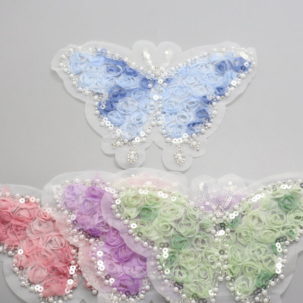 Wholesale Color Flower Butterfly Cloth Sticker Rust Bead Patch Embroidery Cloth Sticker Clothing Bag Decorative Cloth Sticker DIY Accessories Hand Sewing