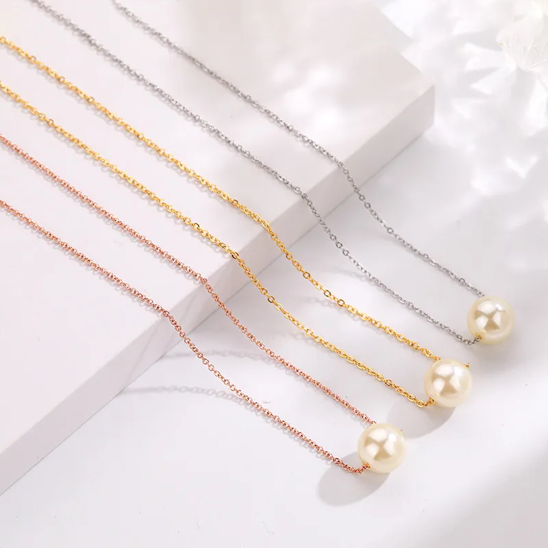 Wholesale PVD Coated Real Gold Plated Solid Color Titanium Steel Simple Style Waterproof Non Tarnish 304 Stainless Steel Necklace