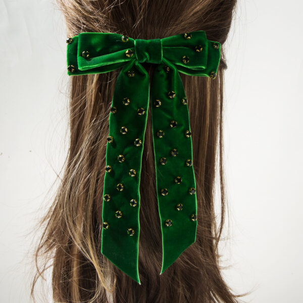 Wholesale Korean New Style Hairpin Flocking High-End Diamond Spring Clip Double-Layer Bow Fashionable Ladylike Elegant Versatile Hair Accessory