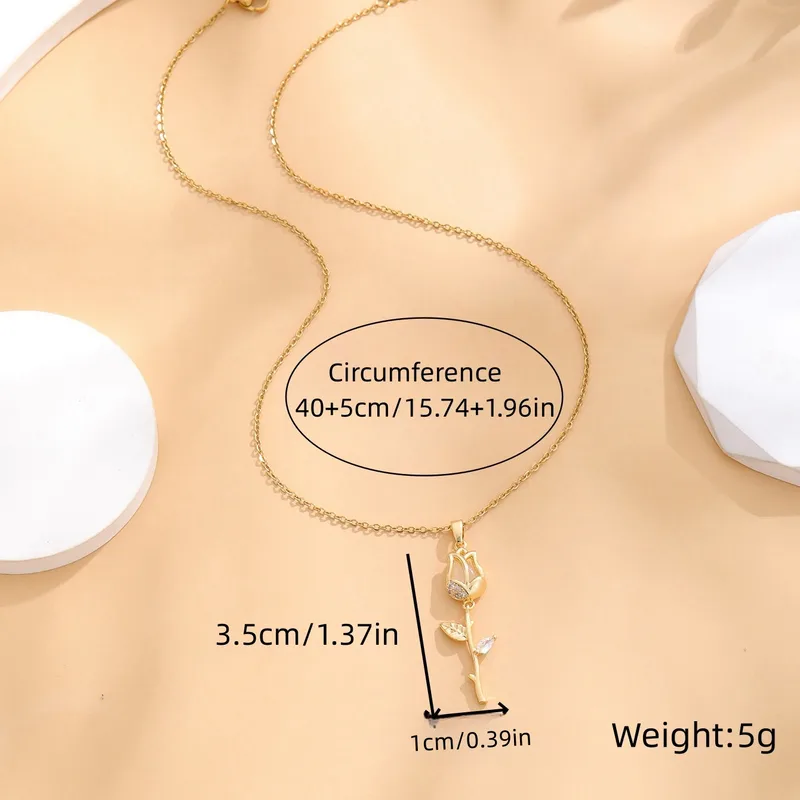 Wholesale Water Plating Vacuum Plating 18K Gold Plated Tulips Titanium Steel Casual Classic Style Titanium Steel Pendant Necklace