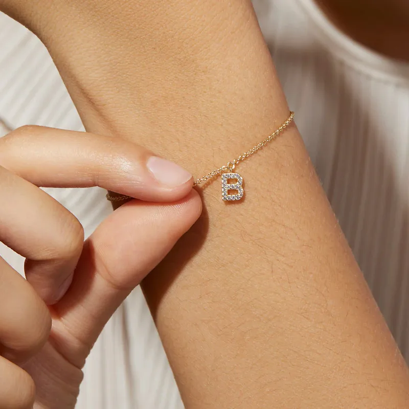 Wholesale Fashion Letter Brass Bracelets Inlay Zircon Copper Bracelets