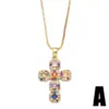 Wholesale Fashion Copper Inlaid Colored Zircon Cross Pendant Necklace Jewelry