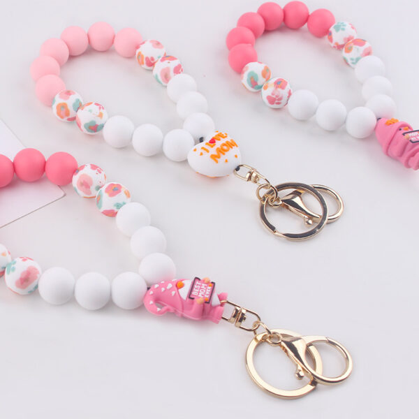 Wholesale 2025 New Mother's Day Silicone Wrist Keychain Pendant Love Silicone Beaded Bracelet Key Ring Accessories