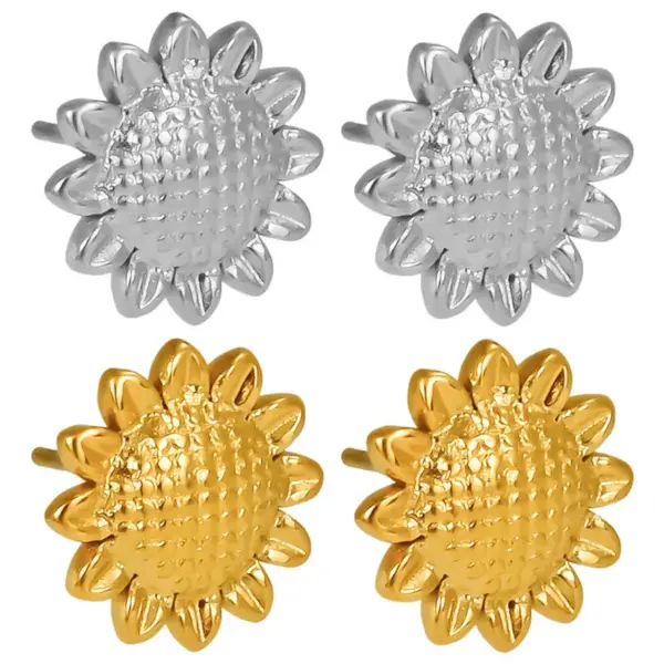 Wholesale PVD Coated Real Gold Plated Sunflower 304 Stainless Steel Simple Style IG Style Waterproof Non Tarnish Ear Studs