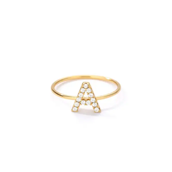 Wholesale PVD Coated Real Gold Plated Letter Stainless Steel Simple Style Waterproof Non Tarnish Rings