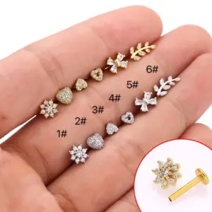 1 Piece Lip Rings Simple Style Commute Leaves Heart Shape Flower 316L Stainless Steel Waterproof Non Tarnish Surgical Steel Zircon Ion Plating (IP) 18K Gold Plated Ear Cartilage Rings & Studs