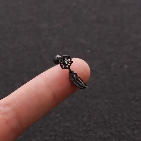 Wholesale Copper Zircon Ear Cartilage Rings & Studs Leaf Waterproof Non Tarnish Surgical Steel