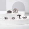Wholesale Punk style cross skull ring set