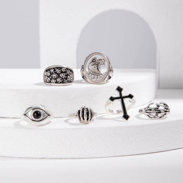 Wholesale Punk style cross skull ring set