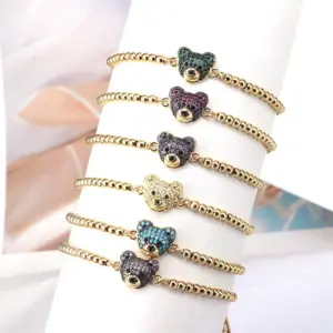 Wholesale Streetwear Bear Copper 18k Gold Plated Zircon Bracelets In Bulk
