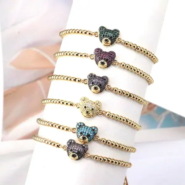 Wholesale Streetwear Bear Copper 18k Gold Plated Zircon Bracelets In Bulk