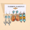 Wholesale Ethnic Feng Shui Rhinestone Western Cactus Turquoise Earrings