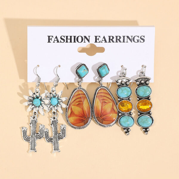 Wholesale Ethnic Feng Shui Rhinestone Western Cactus Turquoise Earrings