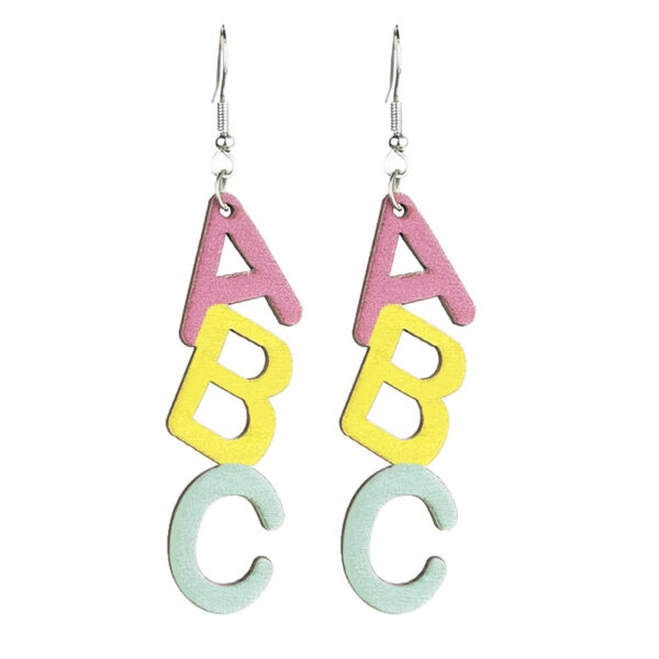oly-574b41179957d48b33ca70f92d9c0906 Wholesale Teacher earrings alphabet and number teaching wooden earrings