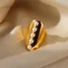 Wholesale PVD Coated Real Gold Plated Heart Shape Flower 304 Stainless Steel Imitation Pearl Elegant Classical Romantic Waterproof Non Tarnish Open Rings Rings