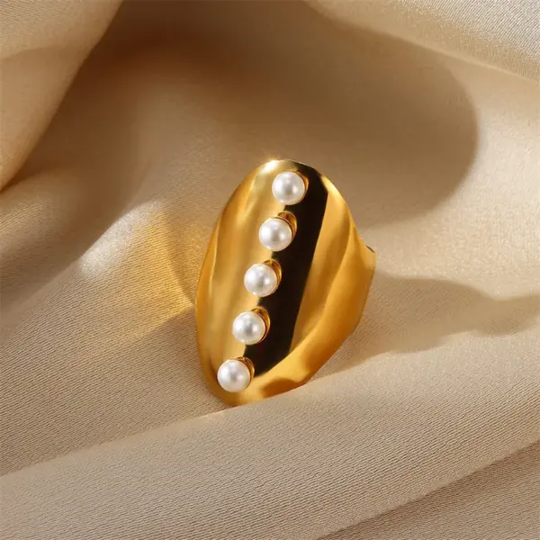Wholesale PVD Coated Real Gold Plated Heart Shape Flower 304 Stainless Steel Imitation Pearl Elegant Classical Romantic Waterproof Non Tarnish Open Rings Rings