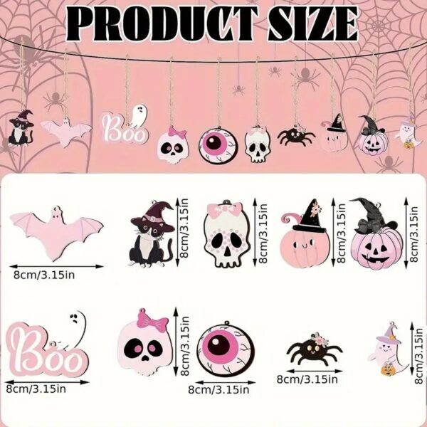 Wholesale 20Pcs Halloween Wooden Hanging Ornaments Pink Black Skull Pumpkin Spider Cat Eyeball with Rope Party Supplies