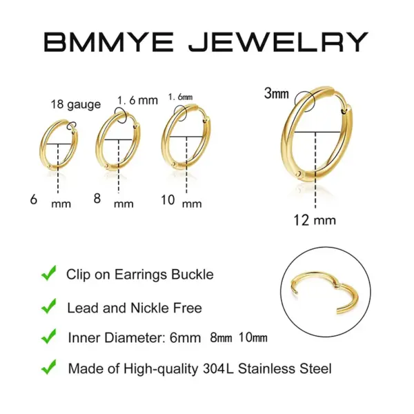 Vacuum Plating Real Gold Plated 18K Gold Round 304 Stainless Steel Titanium Steel Simple Style Waterproof Non Tarnish Hoop Earrings