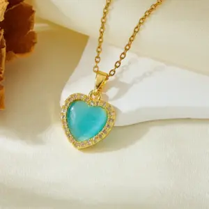 Gold Blue Stone Heart Necklace T021