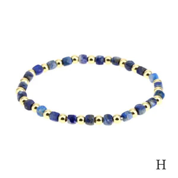 Wholesale Vintage Style Geometric Natural Stone Elastic String Golden Balls Woven Chain Bracelets In Bulk