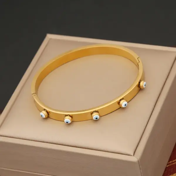 Wholesale PVD Coated 18K Gold Real Gold Plated Tree Leaves Eye Stainless Steel Casual Waterproof Non Tarnish Bangle