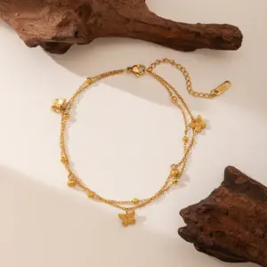 Qyb5060 Double Butterfly Anklet / Gold