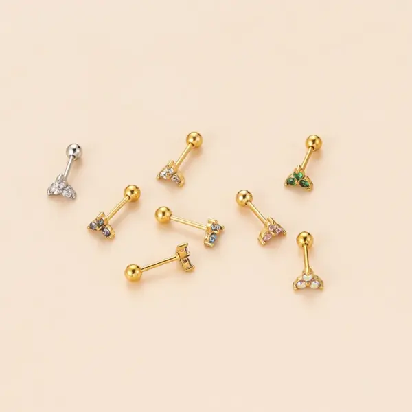 1 Piece 316L Stainless Steel Zircon Ear Cartilage Rings & Studs Geometric Waterproof Non Tarnish Surgical Steel