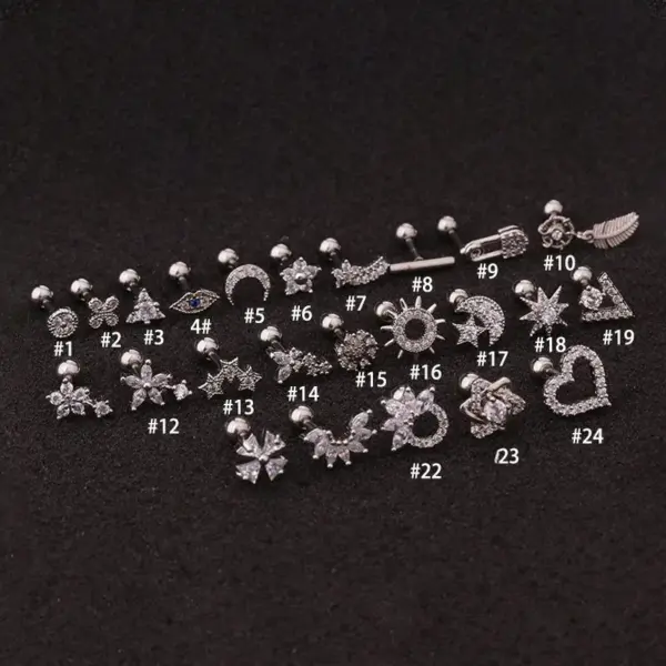 Wholesale 316L Stainless Steel Zircon Flower Earrings For Women New Creative Design Geometric Pattern Sun Star Heart Shape Gold Plated Ear Soft Cartilage Hoop And Earrings Wedding Birthday Festival Jewelry