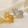 PVD Coated 18K Gold Plated Leaves 304 Stainless Steel IG Style Waterproof Non Tarnish Open Rings