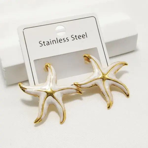 304 Stainless Steel Starfish Ion Plating (IP) Golden Plated Lady Waterproof Non Tarnish Gold Ear Studs